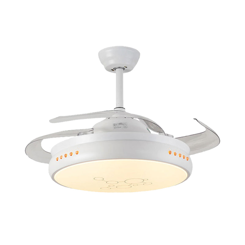 42" Wide LED Round Semi Flush Mount Simple Black/White Finish Metal 3 Clear Blades Hanging Fan Light with Acrylic Shade Clearhalo 'Ceiling Fans with Lights' 'Ceiling Fans' 'Modern Ceiling Fans' 'Modern' Lighting' 403654