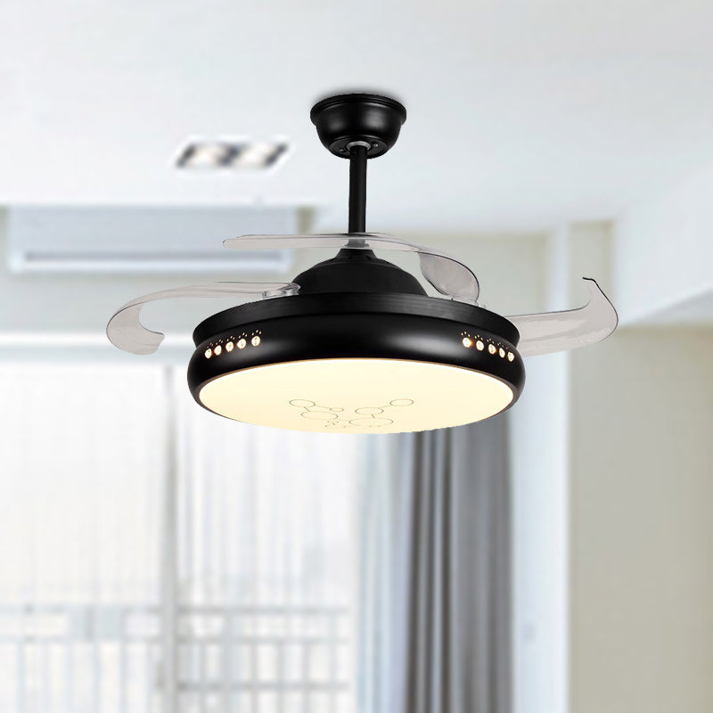 42" Wide LED Round Semi Flush Mount Simple Black/White Finish Metal 3 Clear Blades Hanging Fan Light with Acrylic Shade Clearhalo 'Ceiling Fans with Lights' 'Ceiling Fans' 'Modern Ceiling Fans' 'Modern' Lighting' 403658