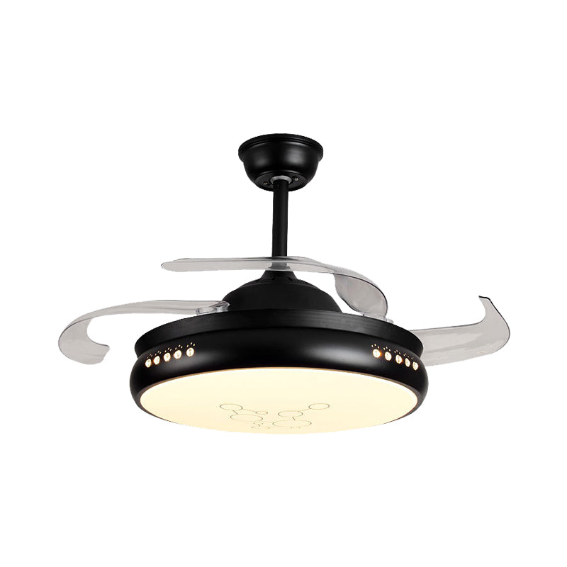 42" Wide LED Round Semi Flush Mount Simple Black/White Finish Metal 3 Clear Blades Hanging Fan Light with Acrylic Shade Clearhalo 'Ceiling Fans with Lights' 'Ceiling Fans' 'Modern Ceiling Fans' 'Modern' Lighting' 403659