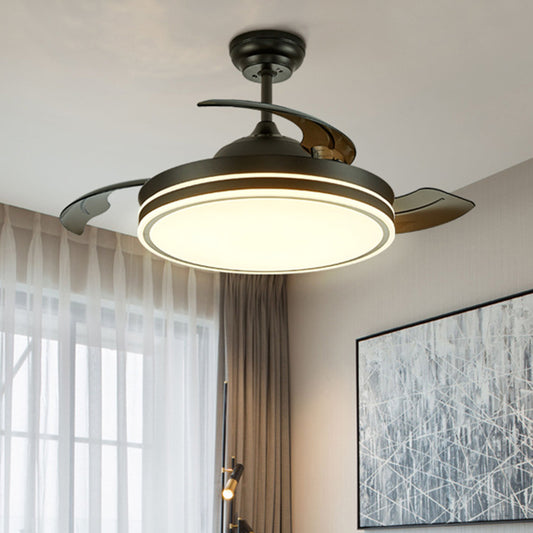Contemporary Circular Ceiling Fan Lamp Acrylic 36"/42" Wide LED Semi Flush Mount Light in White/Black with 3 Blades, Remote Control Black Clearhalo 'Ceiling Fans with Lights' 'Ceiling Fans' 'Modern Ceiling Fans' 'Modern' Lighting' 403660