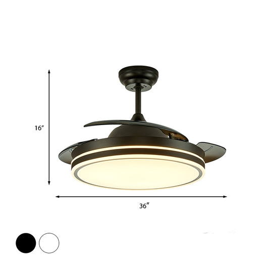 Contemporary Circular Ceiling Fan Lamp Acrylic 36"/42" Wide LED Semi Flush Mount Light in White/Black with 3 Blades, Remote Control Clearhalo 'Ceiling Fans with Lights' 'Ceiling Fans' 'Modern Ceiling Fans' 'Modern' Lighting' 403664