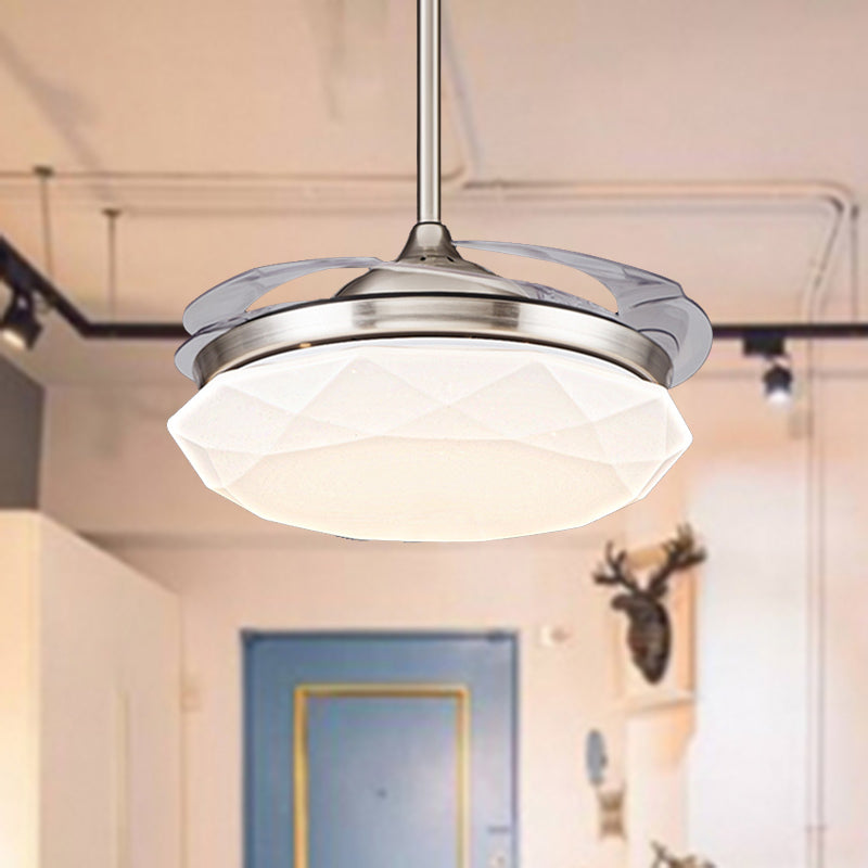 4 Blades White Geometric Pendant Fan Light Modern Acrylic Living Room LED Semi Flush Light Fixture with Remote Control, 36"/42" W White Clearhalo 'Ceiling Fans with Lights' 'Ceiling Fans' 'Modern Ceiling Fans' 'Modern' Lighting' 403669