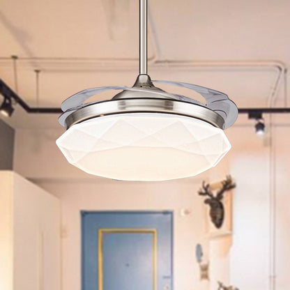 4 Blades White Geometric Pendant Fan Light Modern Acrylic Living Room LED Semi Flush Light Fixture with Remote Control, 36"/42" W White Clearhalo 'Ceiling Fans with Lights' 'Ceiling Fans' 'Modern Ceiling Fans' 'Modern' Lighting' 403669