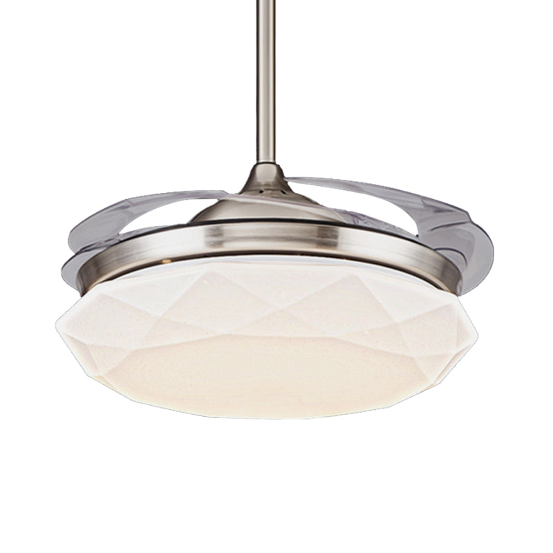 4 Blades White Geometric Pendant Fan Light Modern Acrylic Living Room LED Semi Flush Light Fixture with Remote Control, 36"/42" W Clearhalo 'Ceiling Fans with Lights' 'Ceiling Fans' 'Modern Ceiling Fans' 'Modern' Lighting' 403671