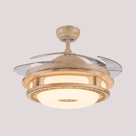 42" Wide LED Frame Semi Flush Light Fixture Modernist Beige Wood 4 Blades Hanging Pendant Fan Lamp for Restaurant Clearhalo 'Ceiling Fans with Lights' 'Ceiling Fans' 'Modern Ceiling Fans' 'Modern' Lighting' 403678