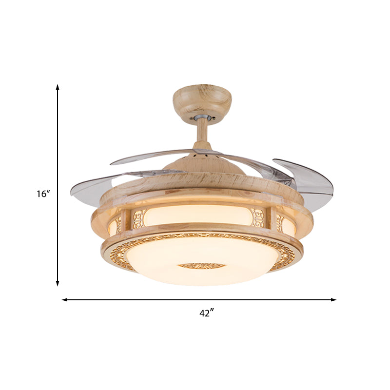 42" Wide LED Frame Semi Flush Light Fixture Modernist Beige Wood 4 Blades Hanging Pendant Fan Lamp for Restaurant Clearhalo 'Ceiling Fans with Lights' 'Ceiling Fans' 'Modern Ceiling Fans' 'Modern' Lighting' 403679