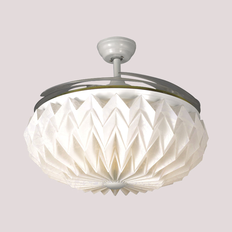 Acrylic Bowl 4 Blades Ceiling Fan Light Modernism Living Room LED Semi Flushmount in White with Wall/Remote Control, 36" Wide Clearhalo 'Ceiling Fans with Lights' 'Ceiling Fans' 'Modern Ceiling Fans' 'Modern' Lighting' 403688