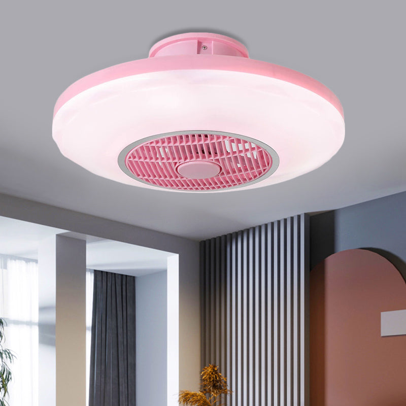 Modern LED Hanging Fan Lighting White/Pink/Blue Oval Flush Mounted Lamp with Acrylic Shade for Dining Room, 19.5" Wide Clearhalo 'Ceiling Fans with Lights' 'Ceiling Fans' 'Kids Ceiling Fans' 'Kids' Lighting' 403696