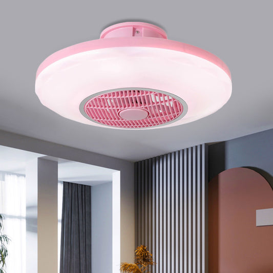 Modern LED Hanging Fan Lighting White/Pink/Blue Oval Flush Mounted Lamp with Acrylic Shade for Dining Room, 19.5" Wide Clearhalo 'Ceiling Fans with Lights' 'Ceiling Fans' 'Kids Ceiling Fans' 'Kids' Lighting' 403696