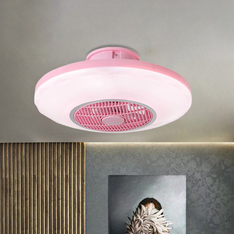 Modern LED Hanging Fan Lighting White/Pink/Blue Oval Flush Mounted Lamp with Acrylic Shade for Dining Room, 19.5" Wide Clearhalo 'Ceiling Fans with Lights' 'Ceiling Fans' 'Kids Ceiling Fans' 'Kids' Lighting' 403697