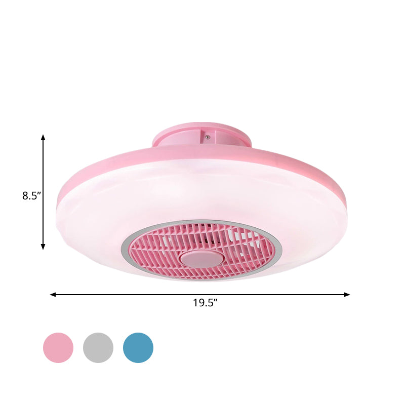 Modern LED Hanging Fan Lighting White/Pink/Blue Oval Flush Mounted Lamp with Acrylic Shade for Dining Room, 19.5" Wide Clearhalo 'Ceiling Fans with Lights' 'Ceiling Fans' 'Kids Ceiling Fans' 'Kids' Lighting' 403699
