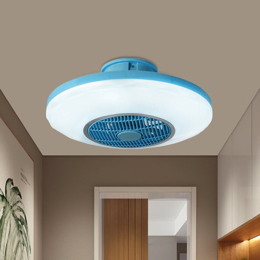 Modern LED Hanging Fan Lighting White/Pink/Blue Oval Flush Mounted Lamp with Acrylic Shade for Dining Room, 19.5" Wide Blue Clearhalo 'Ceiling Fans with Lights' 'Ceiling Fans' 'Kids Ceiling Fans' 'Kids' Lighting' 403704