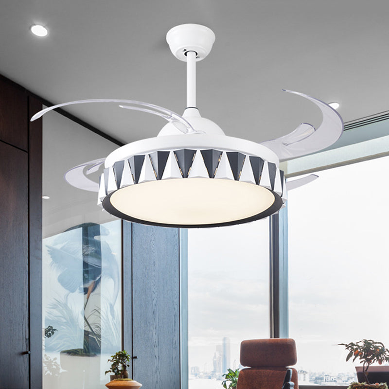 Kids Drum Pendant Fan Lighting Metallic Bedroom 4 Blades LED Semi Flushmount in White with Acrylic Shade, 47" W White Clearhalo 'Ceiling Fans with Lights' 'Ceiling Fans' 'Kids Ceiling Fans' 'Kids' Lighting' 403712