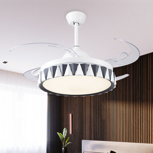 Kids Drum Pendant Fan Lighting Metallic Bedroom 4 Blades LED Semi Flushmount in White with Acrylic Shade, 47" W Clearhalo 'Ceiling Fans with Lights' 'Ceiling Fans' 'Kids Ceiling Fans' 'Kids' Lighting' 403713