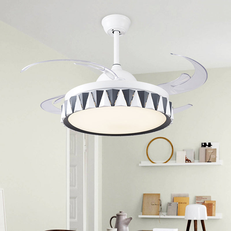 Kids Drum Pendant Fan Lighting Metallic Bedroom 4 Blades LED Semi Flushmount in White with Acrylic Shade, 47" W Clearhalo 'Ceiling Fans with Lights' 'Ceiling Fans' 'Kids Ceiling Fans' 'Kids' Lighting' 403714