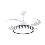 Kids Drum Pendant Fan Lighting Metallic Bedroom 4 Blades LED Semi Flushmount in White with Acrylic Shade, 47" W Clearhalo 'Ceiling Fans with Lights' 'Ceiling Fans' 'Kids Ceiling Fans' 'Kids' Lighting' 403715