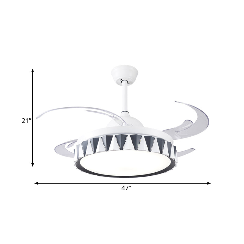 Kids Drum Pendant Fan Lighting Metallic Bedroom 4 Blades LED Semi Flushmount in White with Acrylic Shade, 47" W Clearhalo 'Ceiling Fans with Lights' 'Ceiling Fans' 'Kids Ceiling Fans' 'Kids' Lighting' 403716