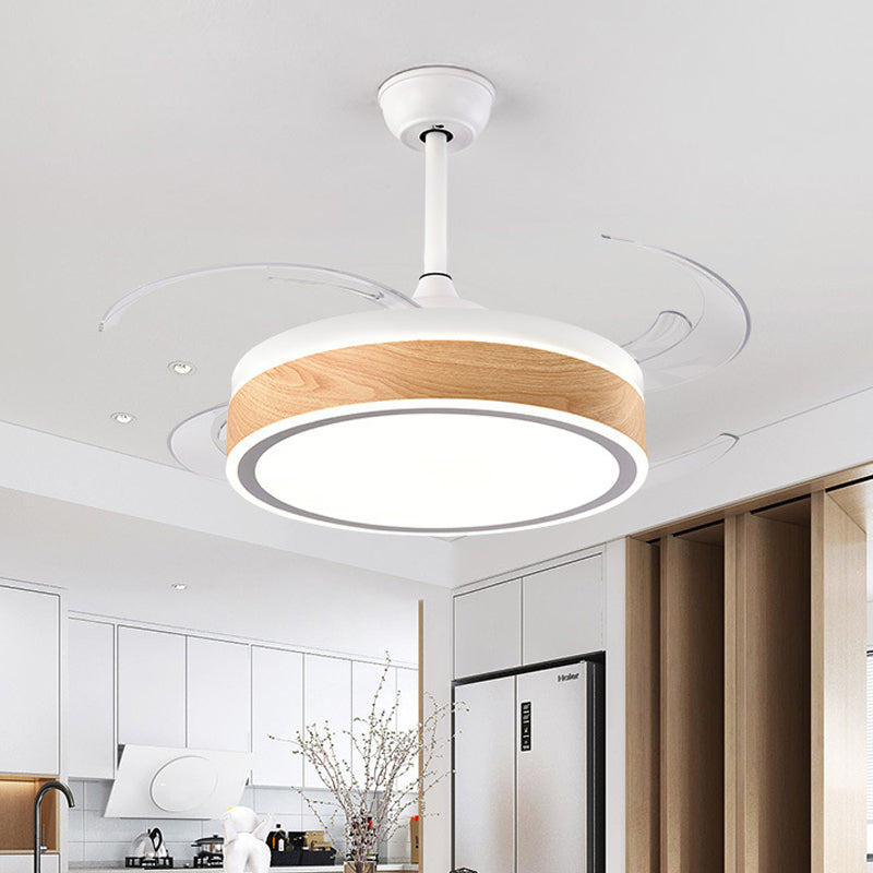 Metal Round Hanging Fan Light Simple Modern 4 Blades LED Semi Flush Mounted Lamp in Grey/Pink/Blue for Dining Room, 47" Wide Clearhalo 'Ceiling Fans with Lights' 'Ceiling Fans' 'Kids Ceiling Fans' 'Kids' Lighting' 403718