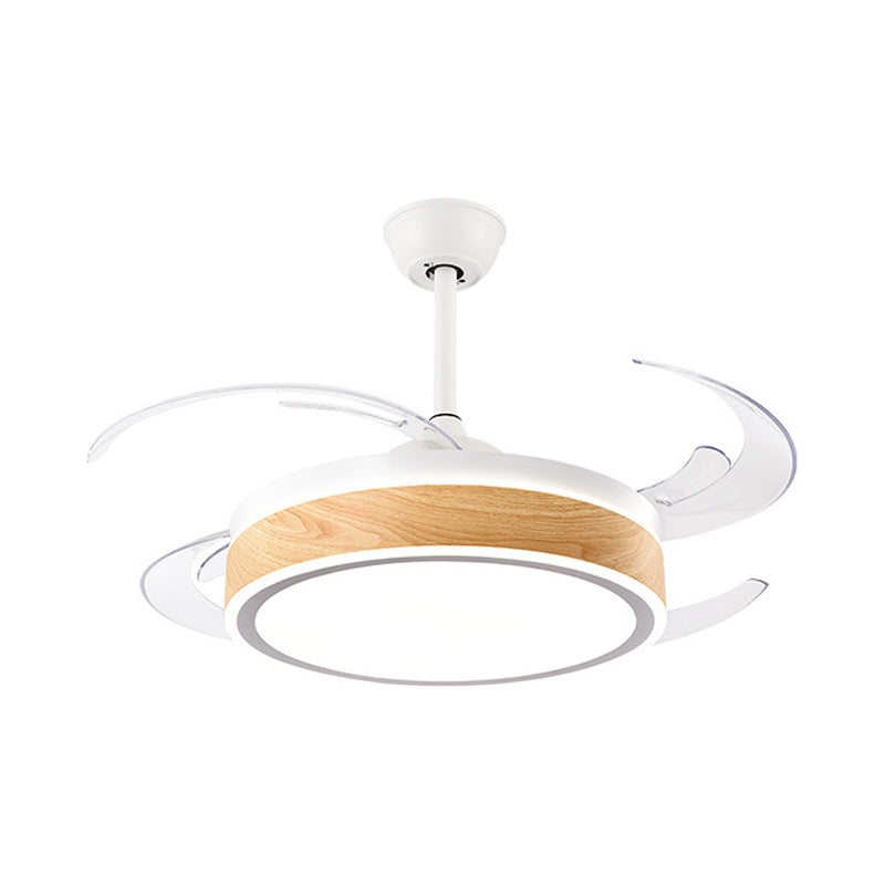 Metal Round Hanging Fan Light Simple Modern 4 Blades LED Semi Flush Mounted Lamp in Grey/Pink/Blue for Dining Room, 47" Wide Clearhalo 'Ceiling Fans with Lights' 'Ceiling Fans' 'Kids Ceiling Fans' 'Kids' Lighting' 403720