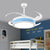 Metal Round Hanging Fan Light Simple Modern 4 Blades LED Semi Flush Mounted Lamp in Grey/Pink/Blue for Dining Room, 47" Wide Blue Clearhalo 'Ceiling Fans with Lights' 'Ceiling Fans' 'Kids Ceiling Fans' 'Kids' Lighting' 403722