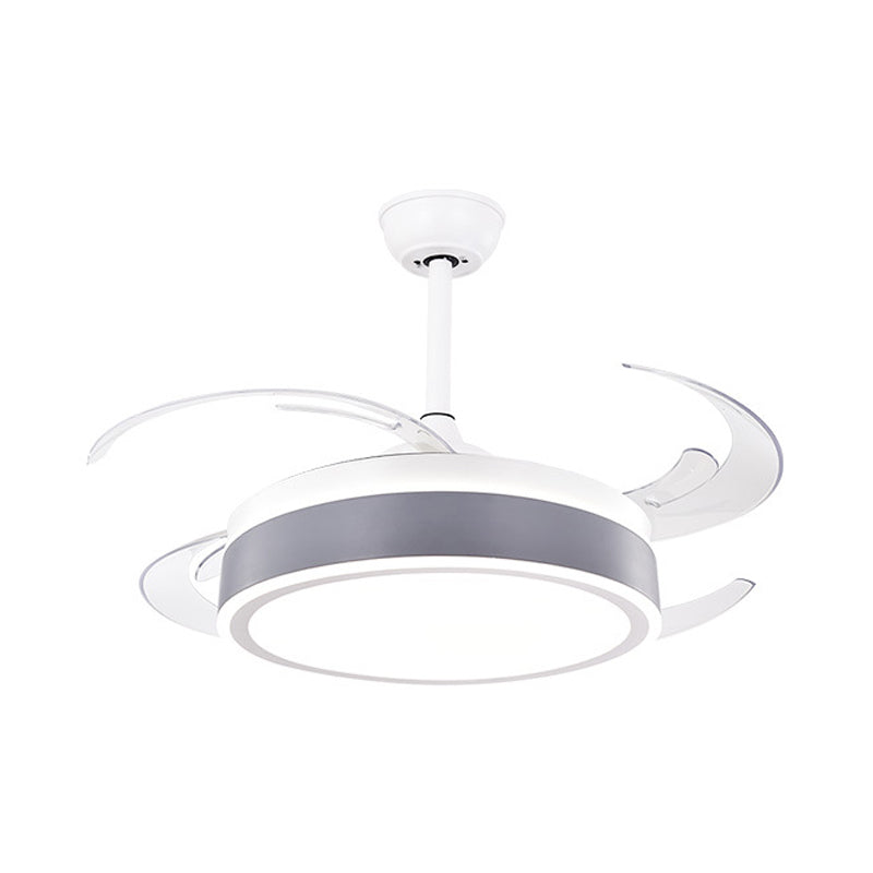Metal Round Hanging Fan Light Simple Modern 4 Blades LED Semi Flush Mounted Lamp in Grey/Pink/Blue for Dining Room, 47" Wide Clearhalo 'Ceiling Fans with Lights' 'Ceiling Fans' 'Kids Ceiling Fans' 'Kids' Lighting' 403727