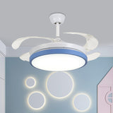Circular Acrylic Semi Flush Ceiling Lamp Modern Pink/Blue/Yellow 42.5" W LED Hanging Pendant Fan Light for Bedroom with 4 Clear Blades Clearhalo 'Ceiling Fans with Lights' 'Ceiling Fans' 'Kids Ceiling Fans' 'Kids' Lighting' 403732