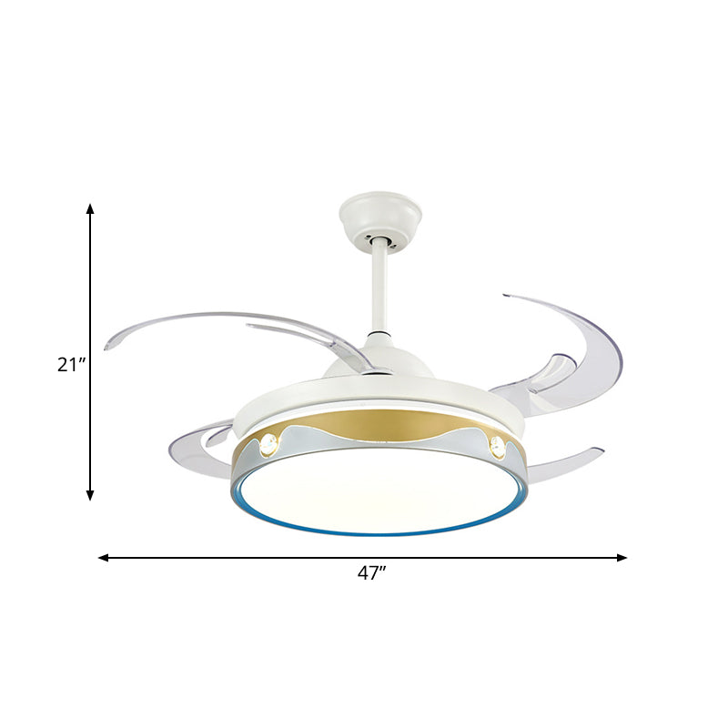 47" W LED Bedroom Semi Flush Light Modernist White 4 Clear Blades Ceiling Fan Lamp with Round Acrylic Shade Clearhalo 'Ceiling Fans with Lights' 'Ceiling Fans' 'Kids Ceiling Fans' 'Kids' Lighting' 403746