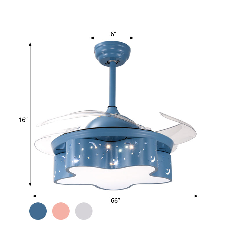Star Shape Bedroom Pendant Fan Lighting Metal Nordic Kids 4 Clear Blades LED Semi Flushmount in White/Pink/Blue, 66" Wide Clearhalo 'Ceiling Fans with Lights' 'Ceiling Fans' 'Kids Ceiling Fans' 'Kids' Lighting' 403751
