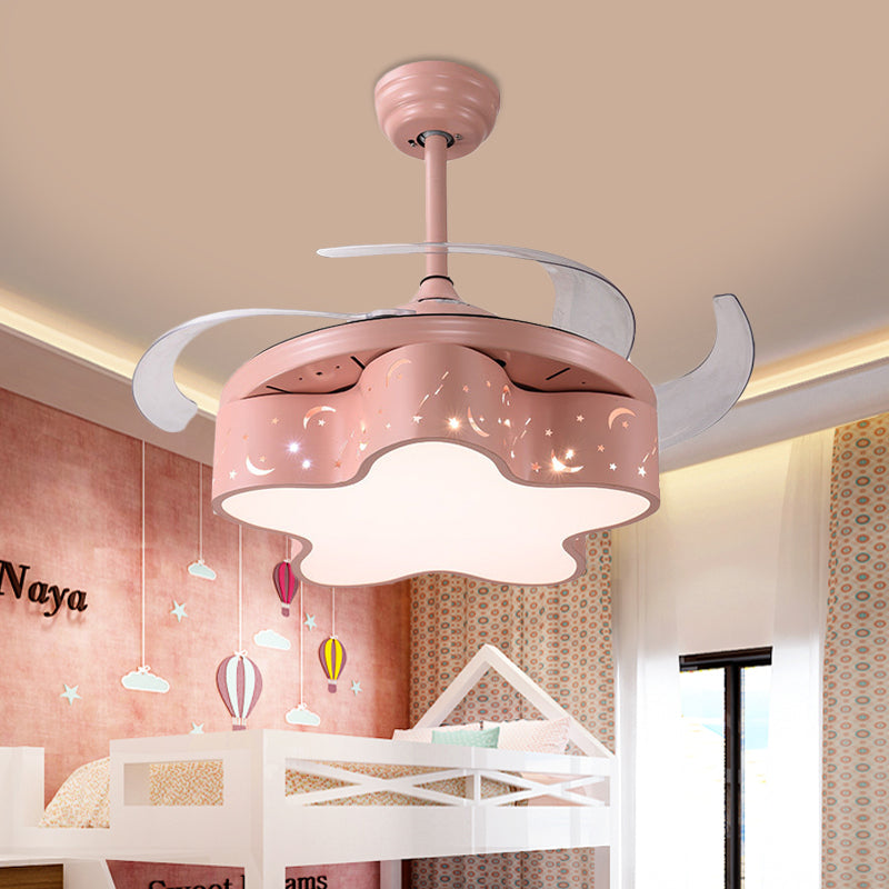 Star Shape Bedroom Pendant Fan Lighting Metal Nordic Kids 4 Clear Blades LED Semi Flushmount in White/Pink/Blue, 66" Wide Pink Clearhalo 'Ceiling Fans with Lights' 'Ceiling Fans' 'Kids Ceiling Fans' 'Kids' Lighting' 403752