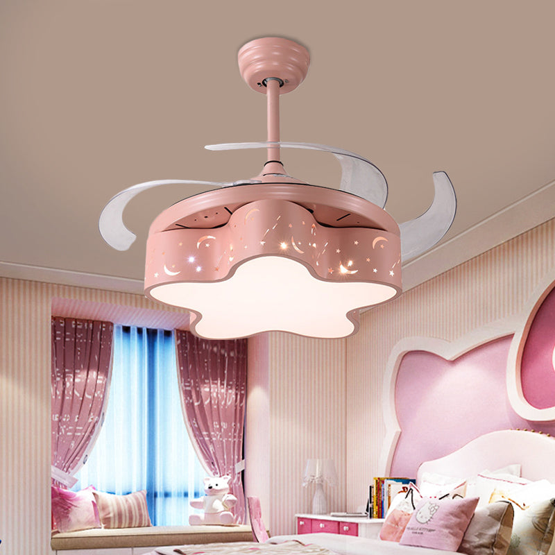 Star Shape Bedroom Pendant Fan Lighting Metal Nordic Kids 4 Clear Blades LED Semi Flushmount in White/Pink/Blue, 66" Wide Clearhalo 'Ceiling Fans with Lights' 'Ceiling Fans' 'Kids Ceiling Fans' 'Kids' Lighting' 403753