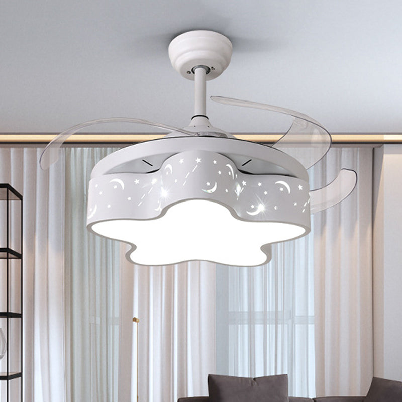 Star Shape Bedroom Pendant Fan Lighting Metal Nordic Kids 4 Clear Blades LED Semi Flushmount in White/Pink/Blue, 66" Wide Clearhalo 'Ceiling Fans with Lights' 'Ceiling Fans' 'Kids Ceiling Fans' 'Kids' Lighting' 403756