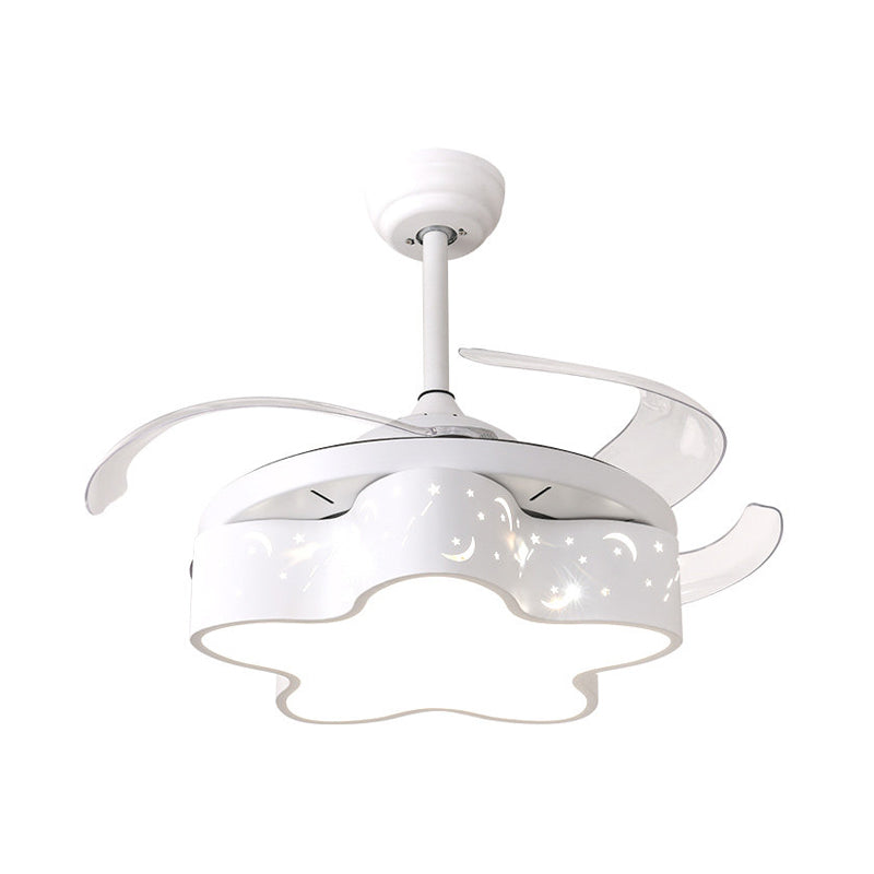 Star Shape Bedroom Pendant Fan Lighting Metal Nordic Kids 4 Clear Blades LED Semi Flushmount in White/Pink/Blue, 66" Wide Clearhalo 'Ceiling Fans with Lights' 'Ceiling Fans' 'Kids Ceiling Fans' 'Kids' Lighting' 403757