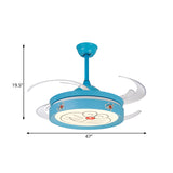 Acrylic Drum Semi Flushmount Nordic Kids 47" W LED Blue Hanging Ceiling Fan Light with Cartoon Cat Pattern for Bedroom, 4 Clear Blades Clearhalo 'Ceiling Fans with Lights' 'Ceiling Fans' 'Kids Ceiling Fans' 'Kids' Lighting' 403767