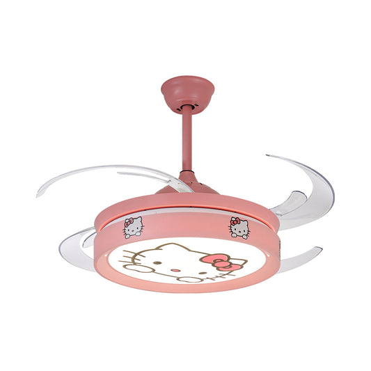 47" W Circle Pendant Ceiling Fan Light Kids Style Metal Living Room LED Semi Flush Mounted Lamp in Pink with 4 Clear Blades Clearhalo 'Ceiling Fans with Lights' 'Ceiling Fans' 'Kids Ceiling Fans' 'Kids' Lighting' 403771