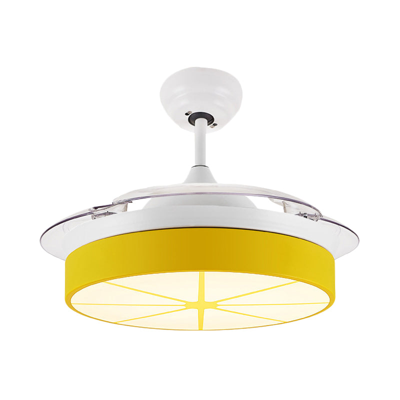 Minimalist Round Semi Flushmount Acrylic Bedroom LED Hanging Fan Light Fixture in Yellow with 3 Clear Blades, 42" Wide Clearhalo 'Ceiling Fans with Lights' 'Ceiling Fans' 'Kids Ceiling Fans' 'Kids' Lighting' 403785