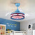 Pink/Blue Round 3 Blades Semi Flush Light Kids LED Metallic Hanging Ceiling Fan Lamp with Hero Shield Pattern, 36" Wide Blue Clearhalo 'Ceiling Fans with Lights' 'Ceiling Fans' 'Kids Ceiling Fans' 'Kids' Lighting' 403795