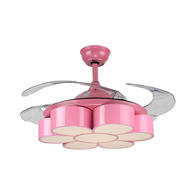 42" W Flower Bedroom Ceiling Fan Light Fixture Metal LED Kids Semi Flush Mounted Lamp in Pink with 3 Clear Blades, Remote/Wall and Remote Control Clearhalo 'Ceiling Fans with Lights' 'Ceiling Fans' 'Kids Ceiling Fans' 'Kids' Lighting' 403805