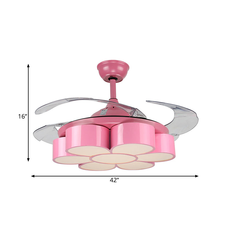 42" W Flower Bedroom Ceiling Fan Light Fixture Metal LED Kids Semi Flush Mounted Lamp in Pink with 3 Clear Blades, Remote/Wall and Remote Control Clearhalo 'Ceiling Fans with Lights' 'Ceiling Fans' 'Kids Ceiling Fans' 'Kids' Lighting' 403807