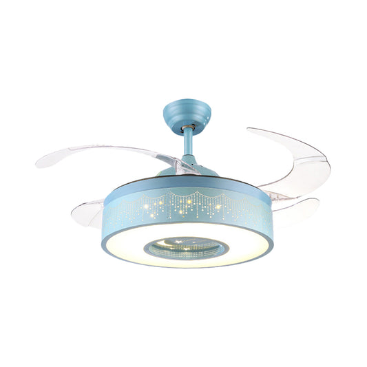 Ring Metal Semi Flush Lighting Kids Pink/Blue Finish 4 Blades LED Pendant Fan Lamp for Bedroom, 42" Wide Clearhalo 'Ceiling Fans with Lights' 'Ceiling Fans' 'Kids Ceiling Fans' 'Kids' Lighting' 403822