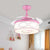 4 Blades Drum Semi Flush Mount Lamp Kids Metal Bedroom 36" W LED Hanging Pendant Fan Light in White/Pink with Cartoon Cat Pattern, Remote/Wall and Remote Control Pink Clearhalo 'Ceiling Fans with Lights' 'Ceiling Fans' 'Kids Ceiling Fans' 'Kids' Lighting' 403828
