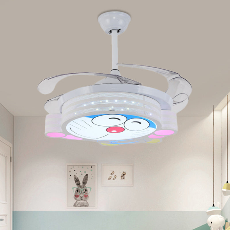 42" W Nordic Kids Round Semi Flush Lamp Metal Bedroom LED Ceiling Fan Light Fixture in White with Wall/Remote Control, 3 Blades White Clearhalo 'Ceiling Fans with Lights' 'Ceiling Fans' 'Kids Ceiling Fans' 'Kids' Lighting' 403836