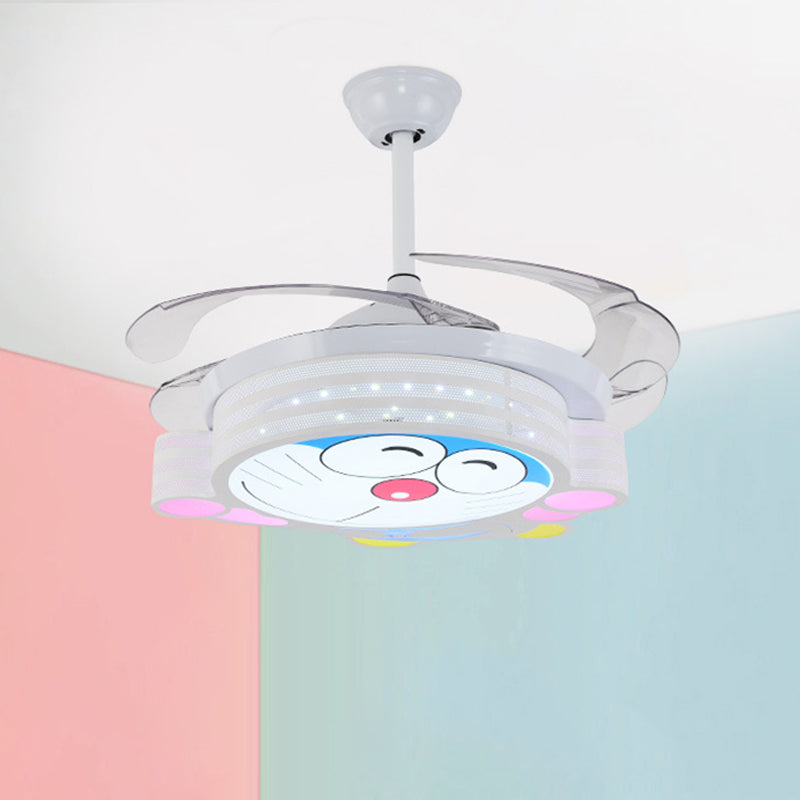 42" W Nordic Kids Round Semi Flush Lamp Metal Bedroom LED Ceiling Fan Light Fixture in White with Wall/Remote Control, 3 Blades Clearhalo 'Ceiling Fans with Lights' 'Ceiling Fans' 'Kids Ceiling Fans' 'Kids' Lighting' 403837