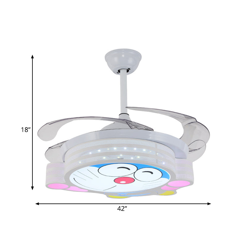42" W Nordic Kids Round Semi Flush Lamp Metal Bedroom LED Ceiling Fan Light Fixture in White with Wall/Remote Control, 3 Blades Clearhalo 'Ceiling Fans with Lights' 'Ceiling Fans' 'Kids Ceiling Fans' 'Kids' Lighting' 403840