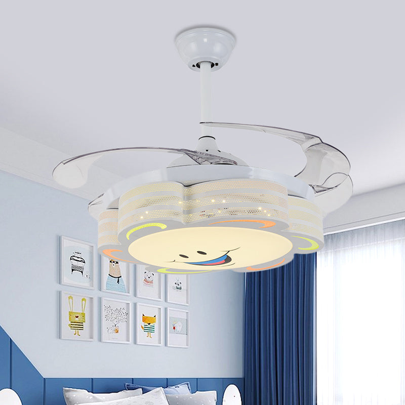 3 Blades Flower Hanging Fan Lighting Nordic Style Metallic 42" W LED White Semi Flush Mounted Lamp for Kids Bedroom, Wall/Remote Control Clearhalo 'Ceiling Fans with Lights' 'Ceiling Fans' 'Kids Ceiling Fans' 'Kids' Lighting' 403847