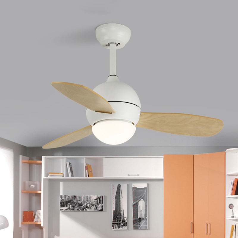 Dome Kids Bedroom Pendant Fan Lamp Metal 36" W LED Modern Semi Flush Ceiling Light in White/Yellow/Blue with Wall/Remote Control, 3 Wood Blades Clearhalo 'Ceiling Fans with Lights' 'Ceiling Fans' 'Kids Ceiling Fans' 'Kids' Lighting' 403852