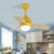 Dome Kids Bedroom Pendant Fan Lamp Metal 36" W LED Modern Semi Flush Ceiling Light in White/Yellow/Blue with Wall/Remote Control, 3 Wood Blades Yellow Clearhalo 'Ceiling Fans with Lights' 'Ceiling Fans' 'Kids Ceiling Fans' 'Kids' Lighting' 403859