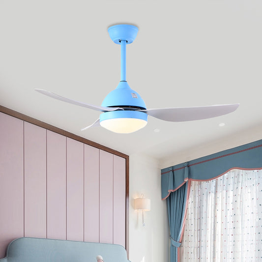 42" Wide Pine Cone Metal Hanging Fan Light Modernist White/Blue LED Semi Flush Mounted Lamp with 3 Blades Blue Clearhalo 'Ceiling Fans with Lights' 'Ceiling Fans' 'Kids Ceiling Fans' 'Kids' Lighting' 403862