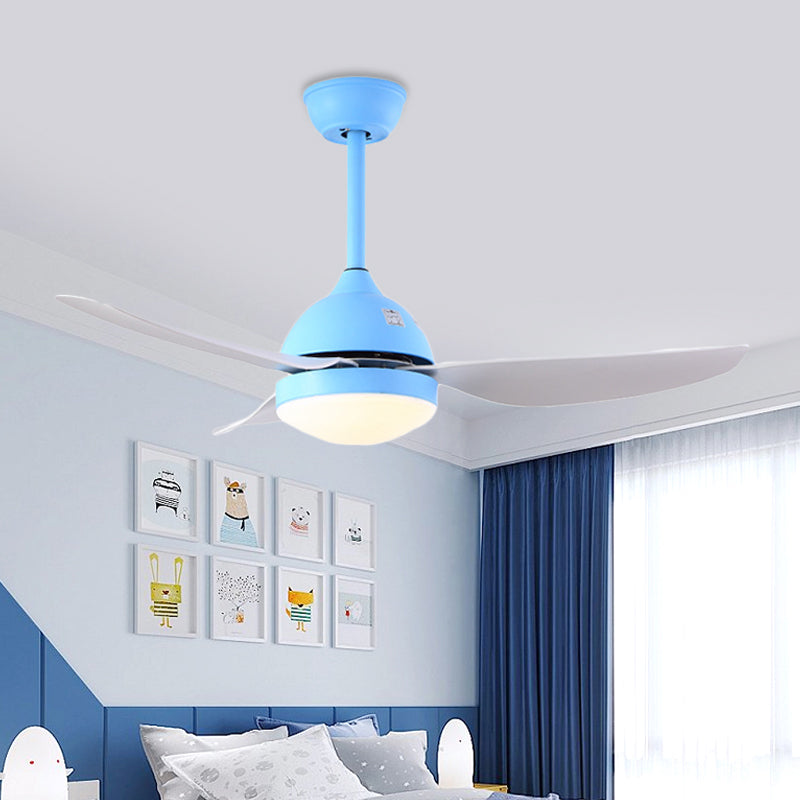 42" Wide Pine Cone Metal Hanging Fan Light Modernist White/Blue LED Semi Flush Mounted Lamp with 3 Blades Clearhalo 'Ceiling Fans with Lights' 'Ceiling Fans' 'Kids Ceiling Fans' 'Kids' Lighting' 403863