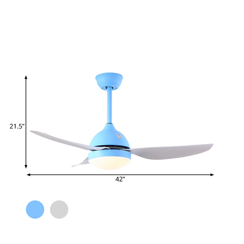 42" Wide Pine Cone Metal Hanging Fan Light Modernist White/Blue LED Semi Flush Mounted Lamp with 3 Blades Clearhalo 'Ceiling Fans with Lights' 'Ceiling Fans' 'Kids Ceiling Fans' 'Kids' Lighting' 403866