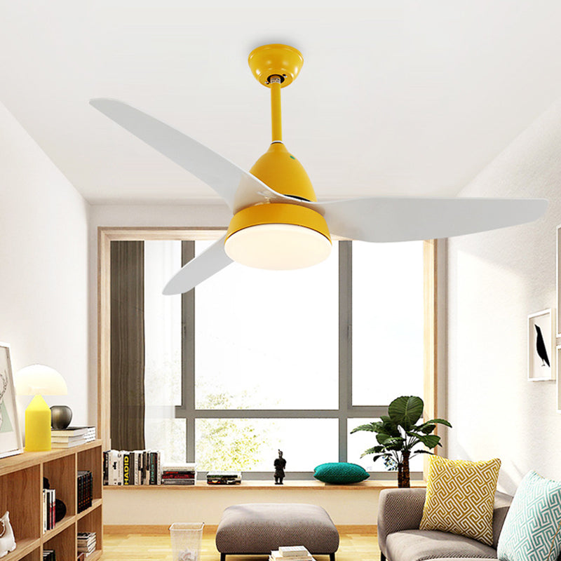 Modern 50" W LED Ceiling Fan Lighting with Acrylic Shade Grey/Yellow/Green Cone Semi Flush Lamp over Dining Table, 3 White Blades Yellow Clearhalo 'Ceiling Fans with Lights' 'Ceiling Fans' 'Kids Ceiling Fans' 'Kids' Lighting' 403870